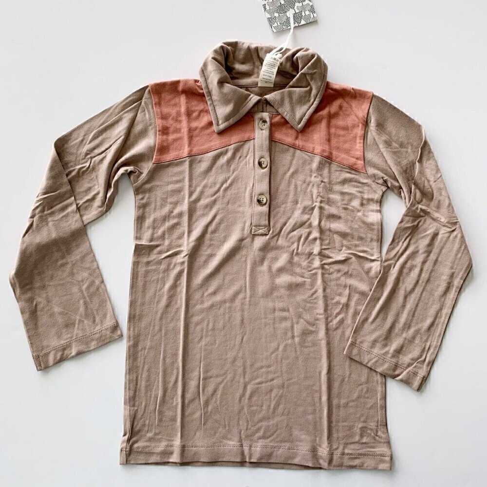 Kate Quinn Organics Boy Bamboo Long Sleeve Two Tone Polo Shirt  7 Years